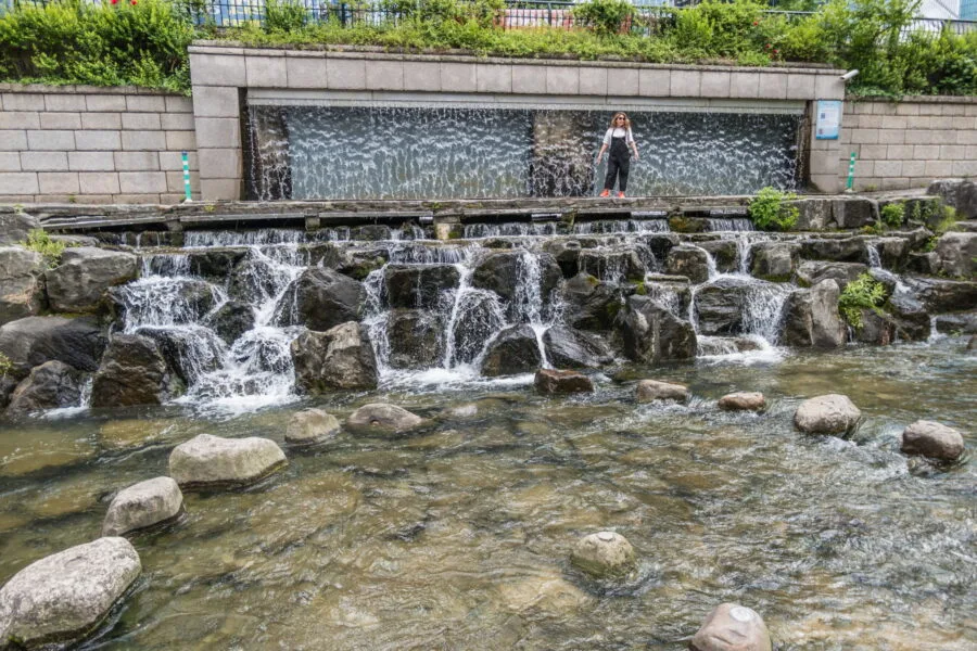 small waterfall Cheonggyecheon stream Seoul