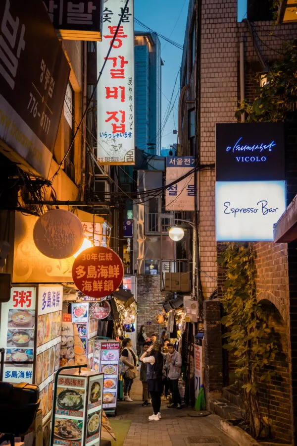 small street in the heart of myeongdong district seoul