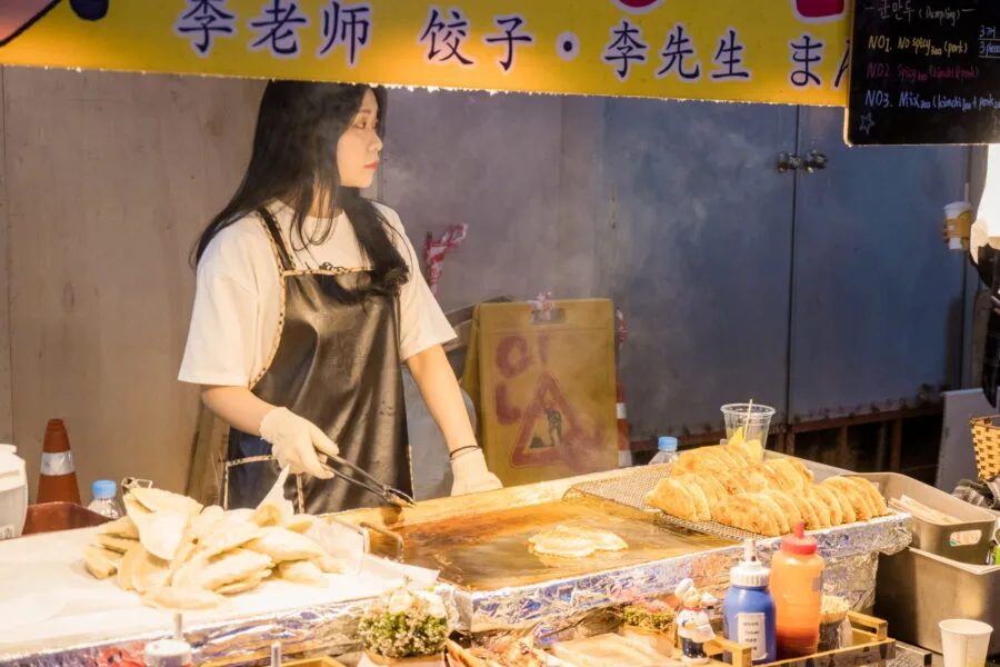 snack seller myeongdong district seoul