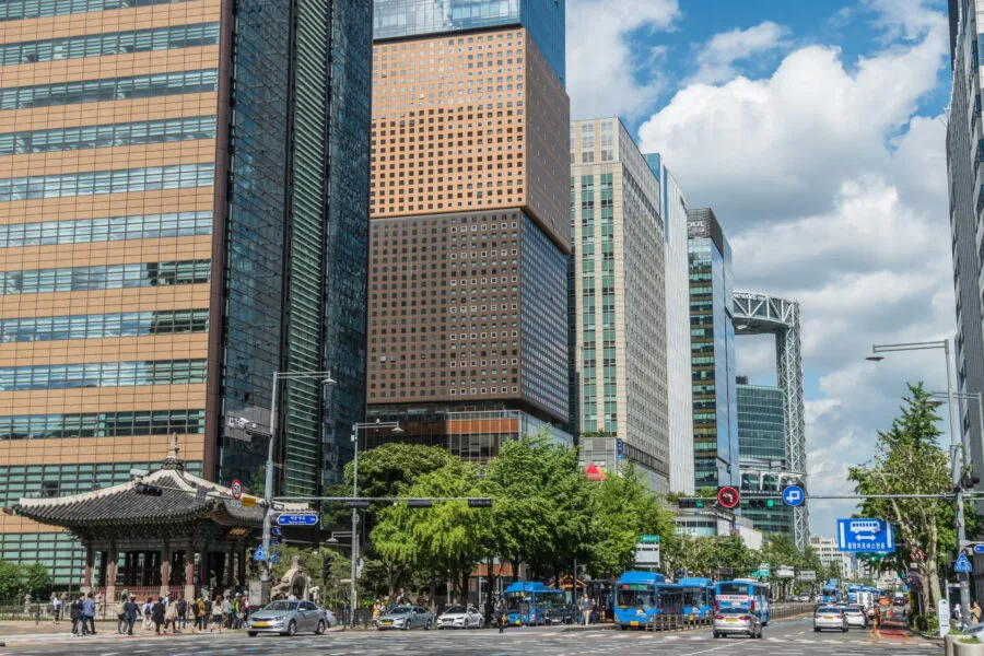 view from Gwanghwamun Square Seoul South Korea