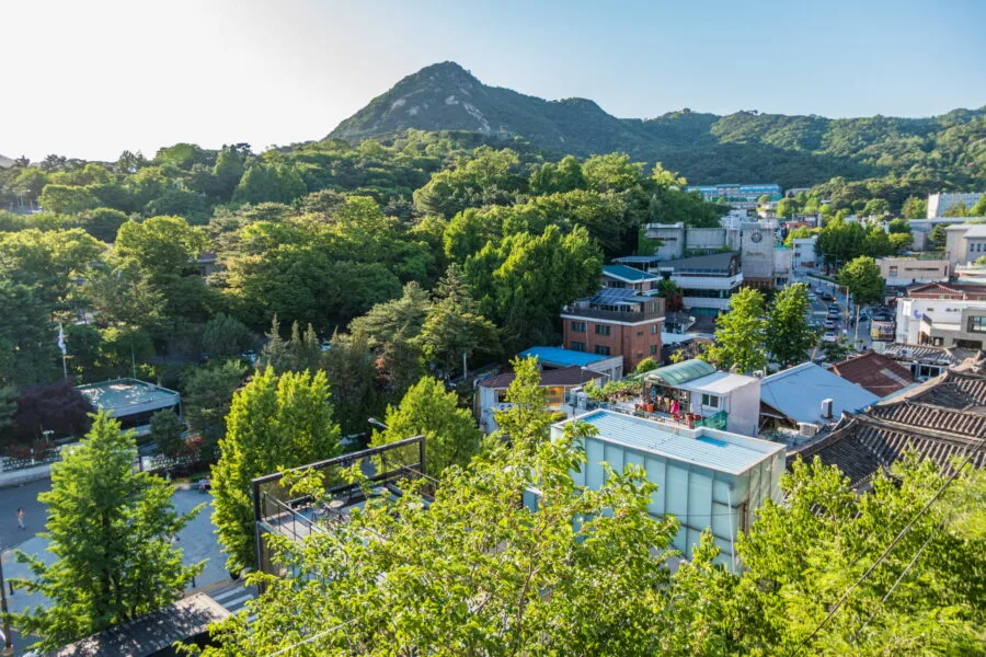 view of mount Baegakmaru from bukchon hanok seoul