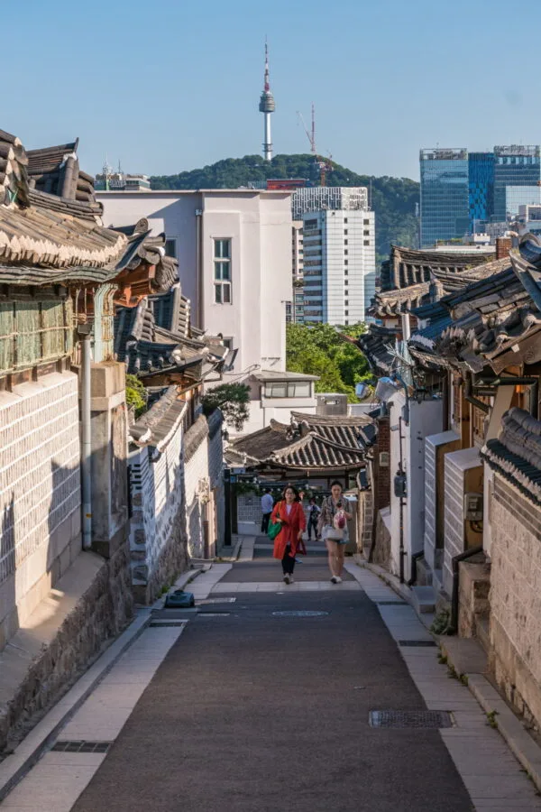 view of seoul tower Bukchon Hanok village seoul