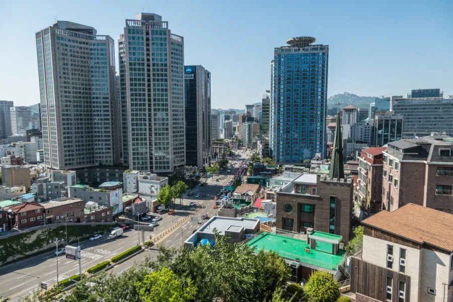 city ​​view from cable car to seoul tower
