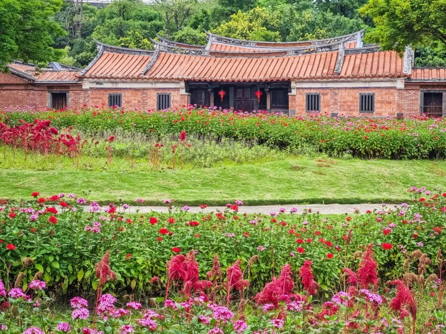 flowers garden in front of Lin An Tai Historical House and Museum taipei