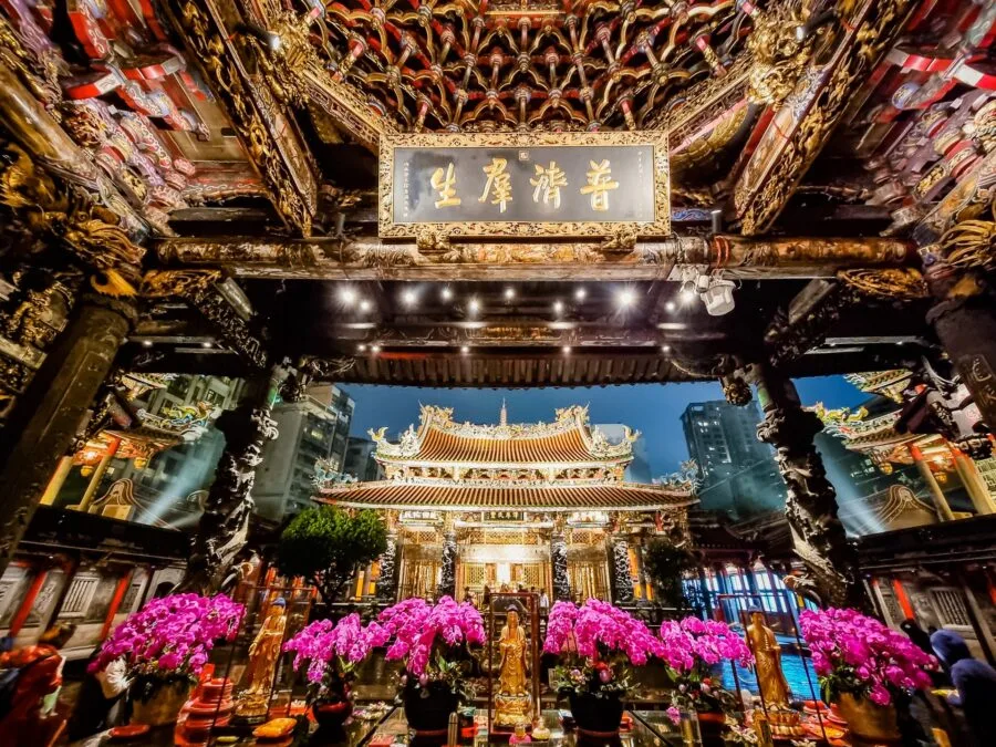 view of longshan temple from taipei entrance