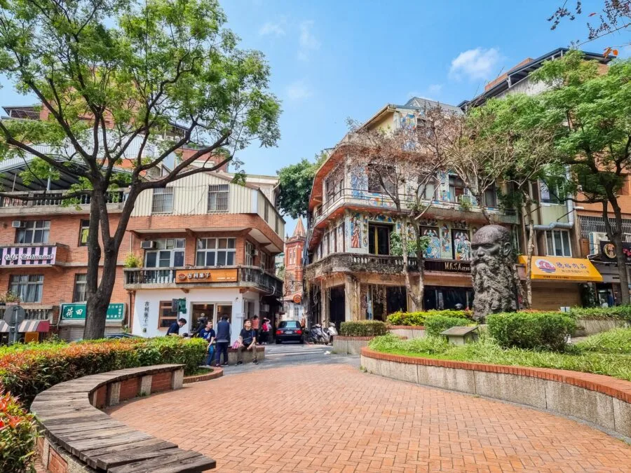 small square with mackay tamsui statue new taipei taiwan