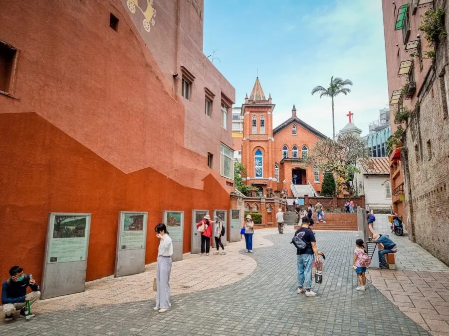 square in front of tamsui presbyterian church new taipei taiwan