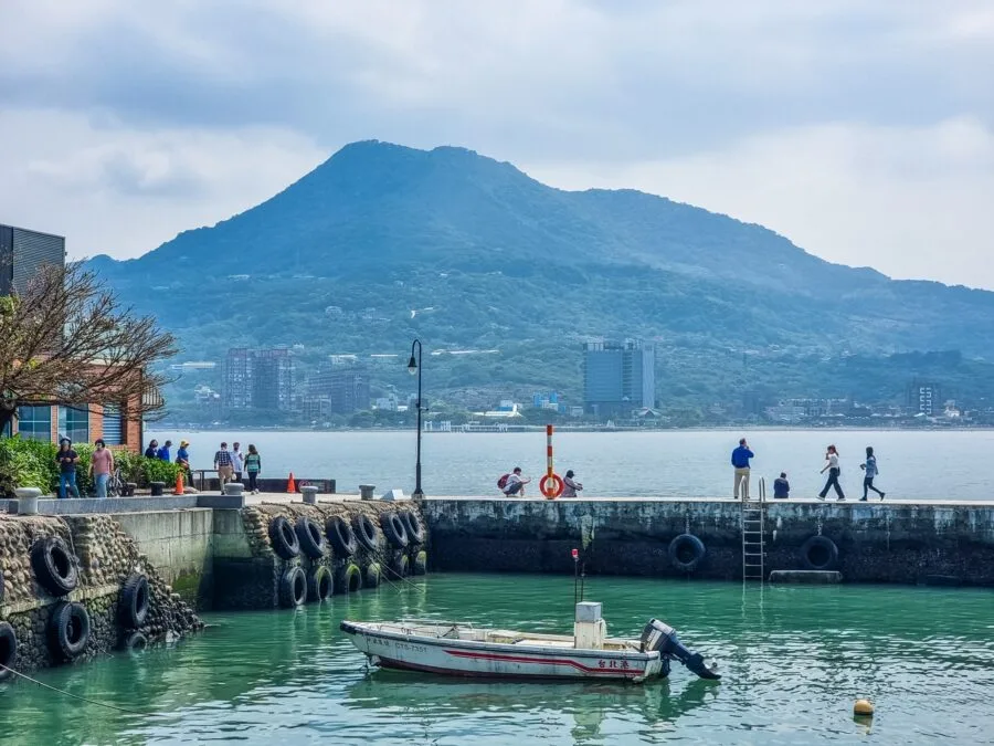 view of guanyin mountain from hobe port tamsui new taipei taiwan
