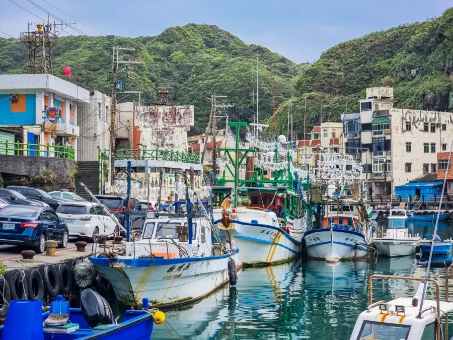 boats lined up fishing port bitou north taiwan