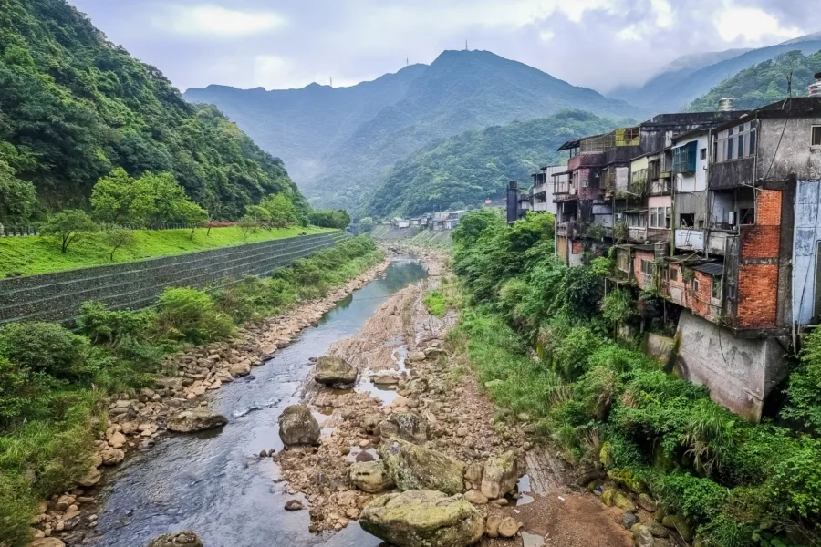landscape from bridge leading to houtong village taiwan