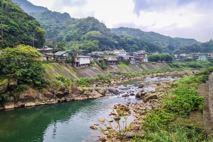 a part of houtong village and keelung river taiwan