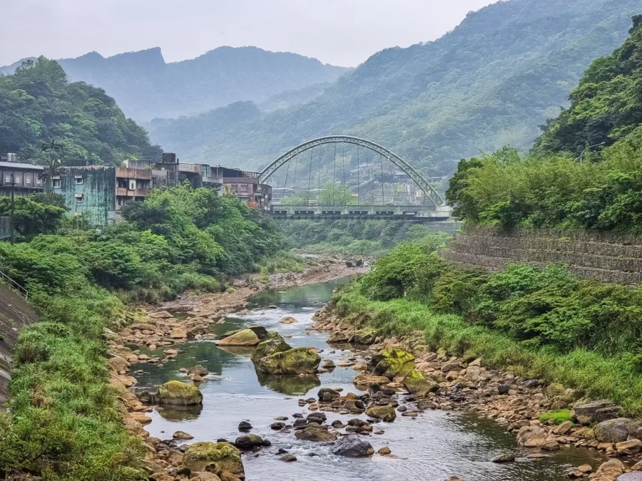 view of river and jieshou houtong bridge taiwan