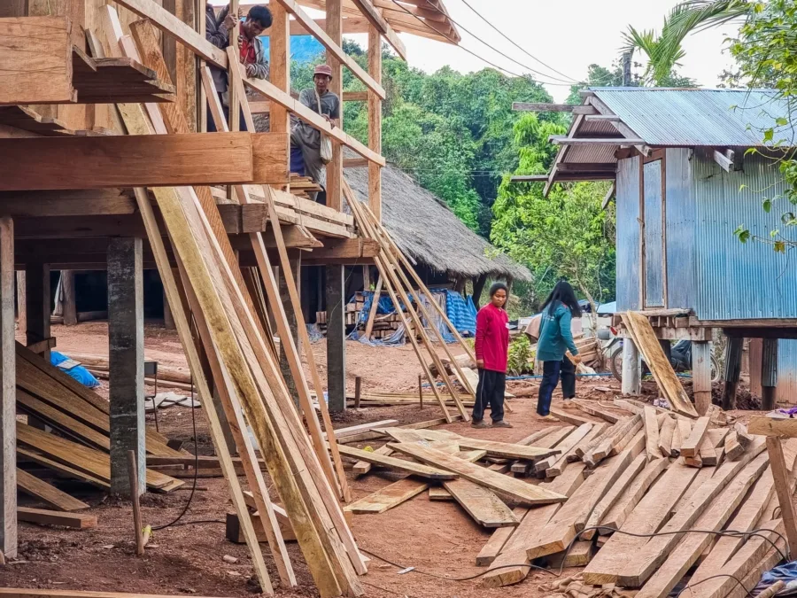 wooden house construction site village ban pa kam nan thailand