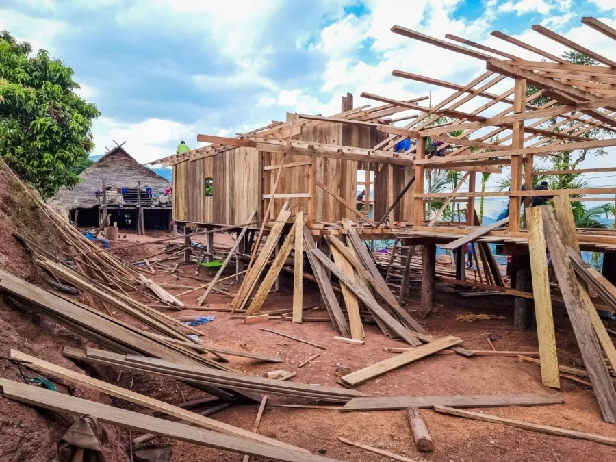 construction of houses village ban pa kam nan thailand