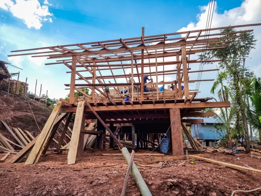 house under construction village ban pa kam nan thailand