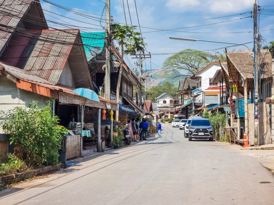 road crossing bo kluea nan village thailand
