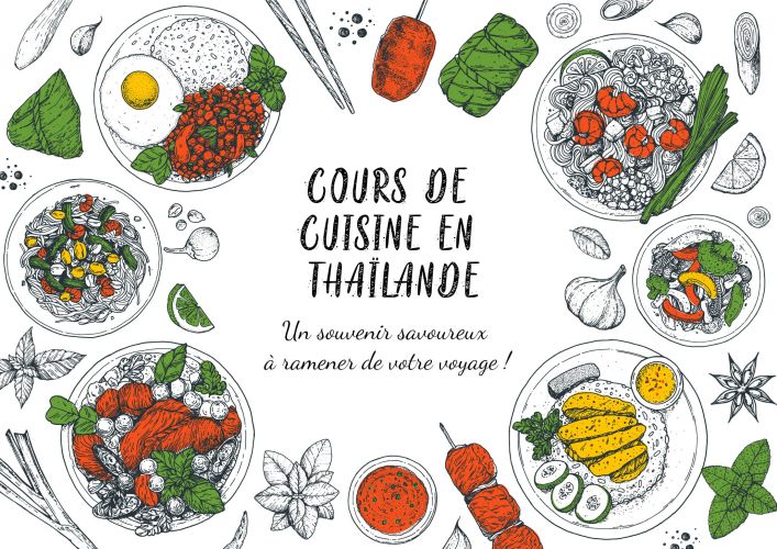 thai food top view vector illustration. food menu design template. hand drawn sketch. thai food menu. vintage style
