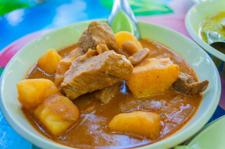 dish with potato massaman curry thailand