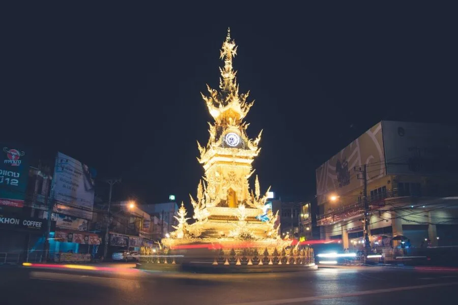 chiang rai clock tower at night