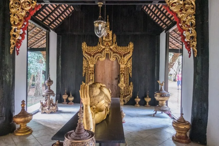 Reclining Buddha in the hall of the Baan Dam Museum, Chiang Rai