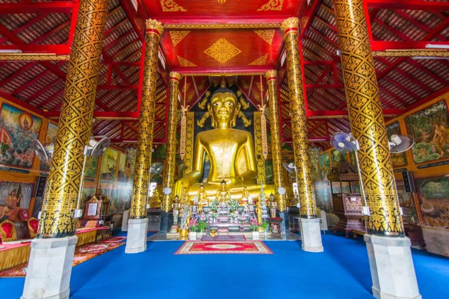 interior of ubosot at wat phra kaeo chiang rai