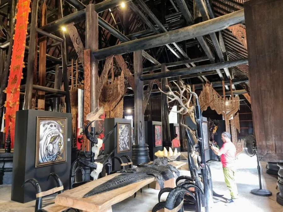 an interior of the black house or baan dam museum chiang rai