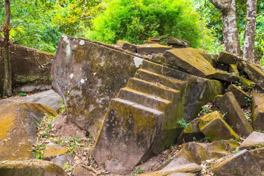 old staircase behind vat phou champassak