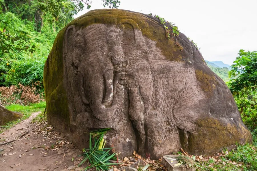 Elephant rock sculpture at Wat Phou Champassak