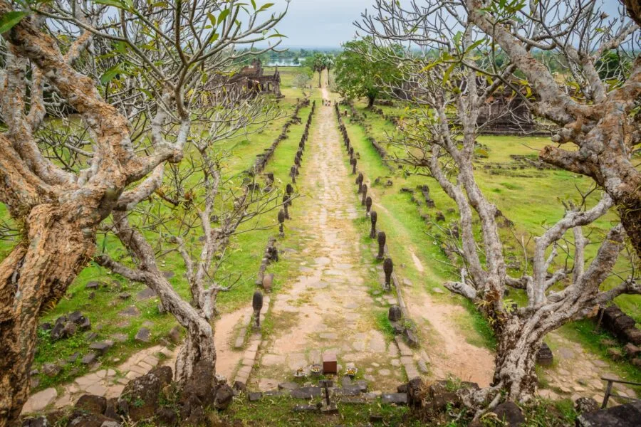 view of the alley leading to Vat Phou Champassak