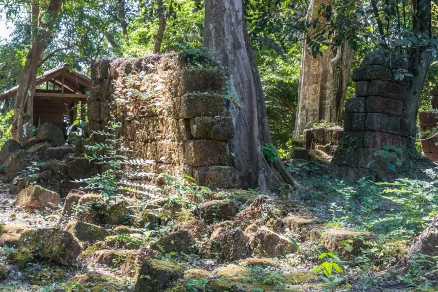 ancient walls at wat tomo champassak laos