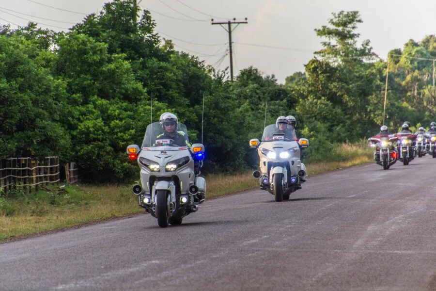 motorcycle convoys on the Bolaven Plateau road in Laos