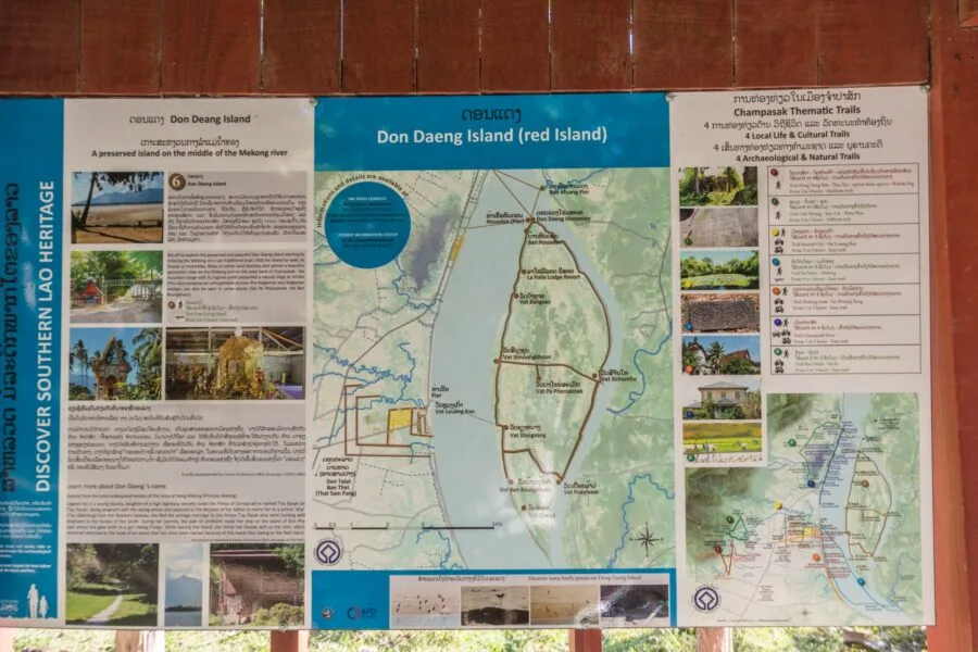 information panel on Don Daeng Island, Champassak, Laos