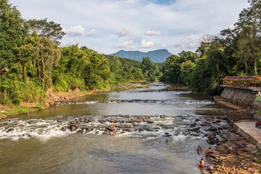 river crossing Bolovens plateau Laos