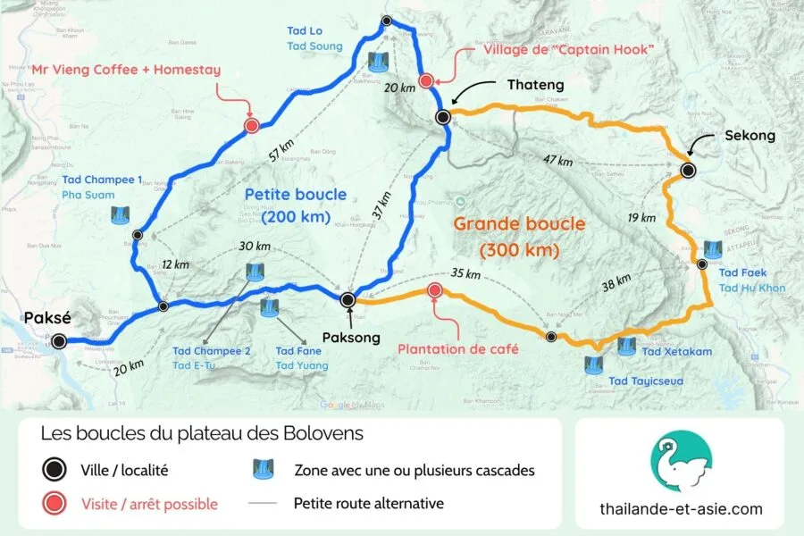 personal map of the small and large loops of the Bolovens plateau