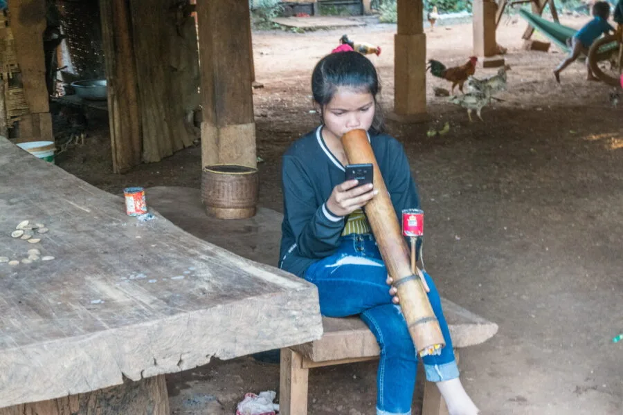 smoking in the village of Captain Hook Laos