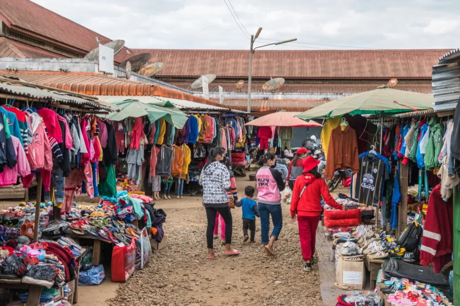 group of girls at the market in Paksong, Laos