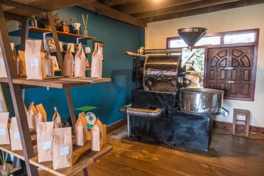 roasting machine jhai coffee paksong laos