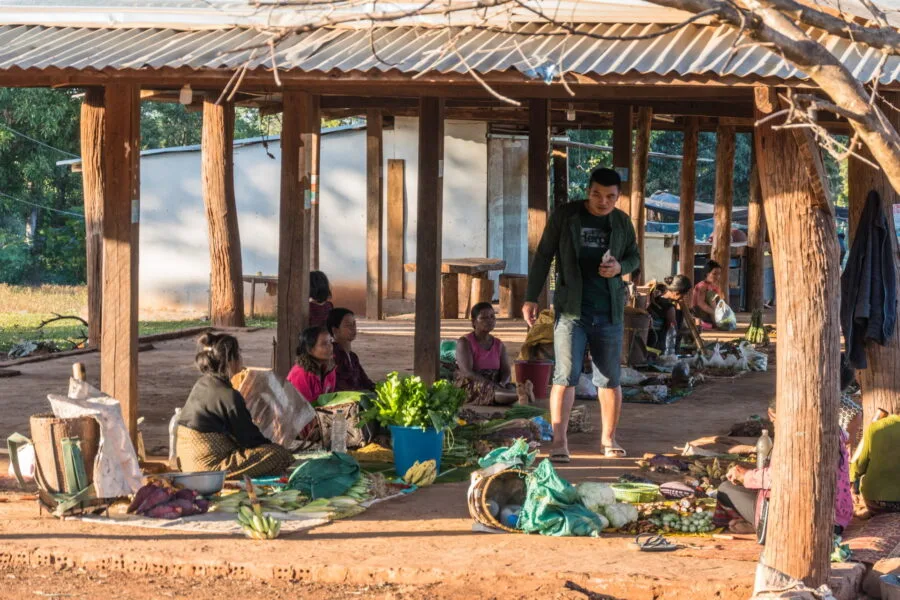 local market entrance village kok phoung tai laos