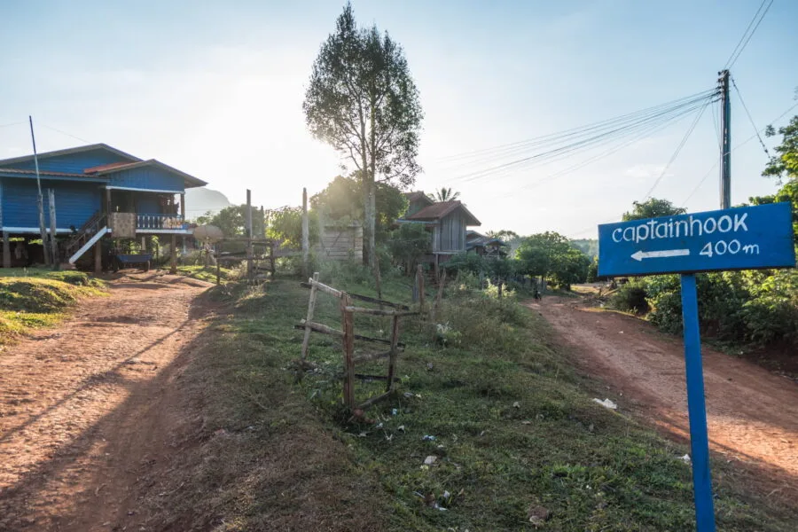sign indicating homestay captain hook laos