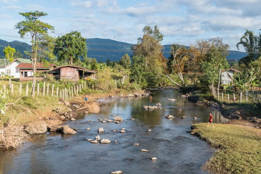 river crossing between paksong and thateng laos