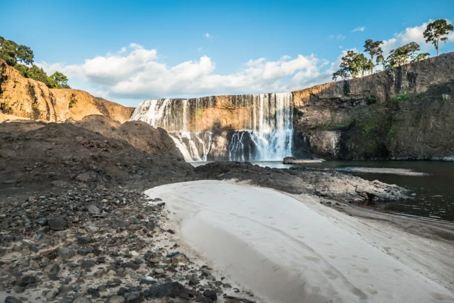 beach at sae pong lai waterfall bolaven plateau laos