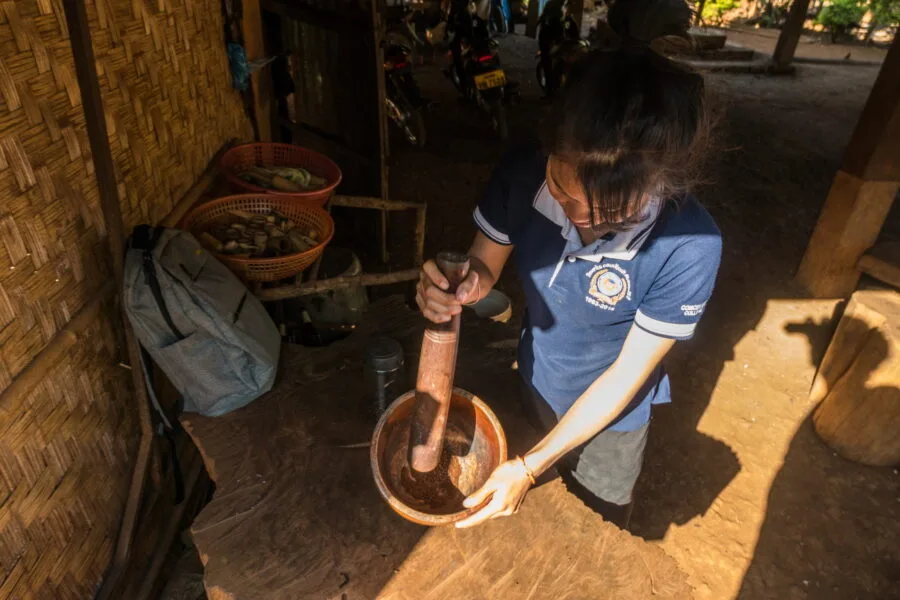 homemade coffee preparation village kok phoung tai laos