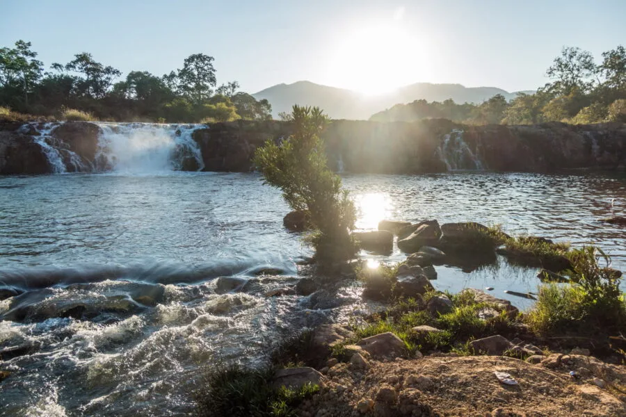 setting sun at tad faek bolovens laos