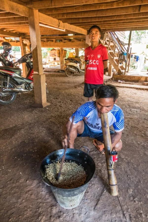 coffee roasting at captain hook laos