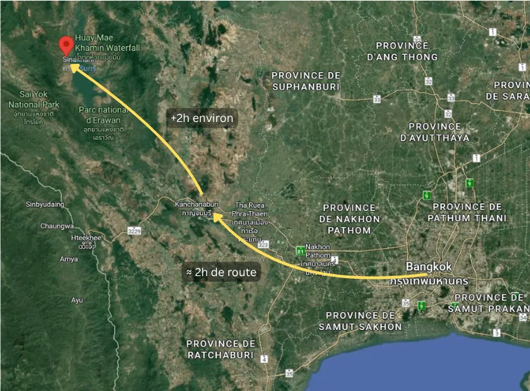 carte emplacement de huay mae khamin depuis bangkok