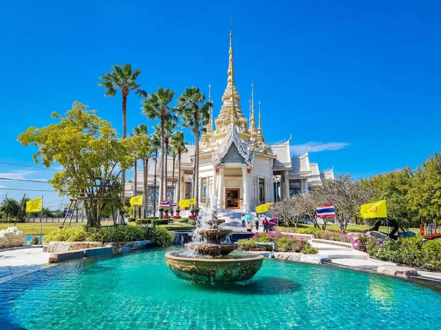 fountain in front of wat luang phor toh nakhon ratchasima