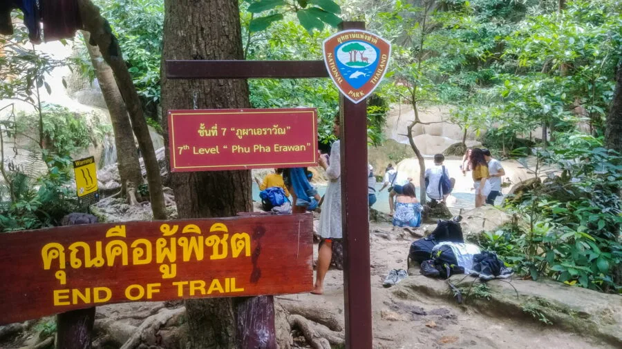panneau fin de randonnée niveau 7 parc national erawan