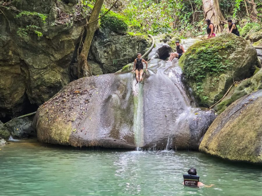 natural water slide waterfall level 4 Erawan Falls Kanchanaburi