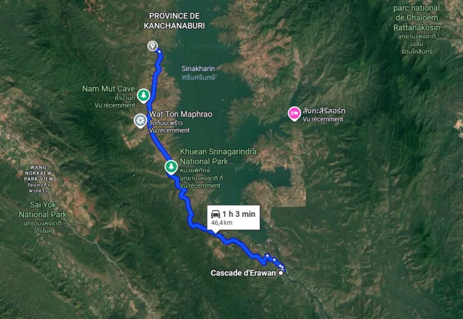 trajet erawan huay mae khamin kanchanaburi