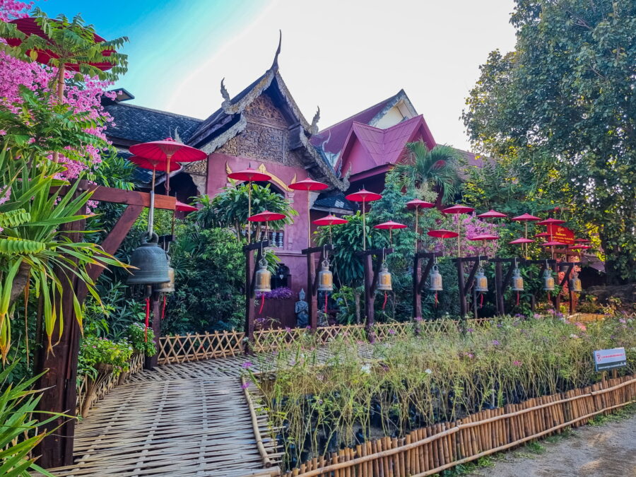 flower arrangement at wat phantao old town chiang mai